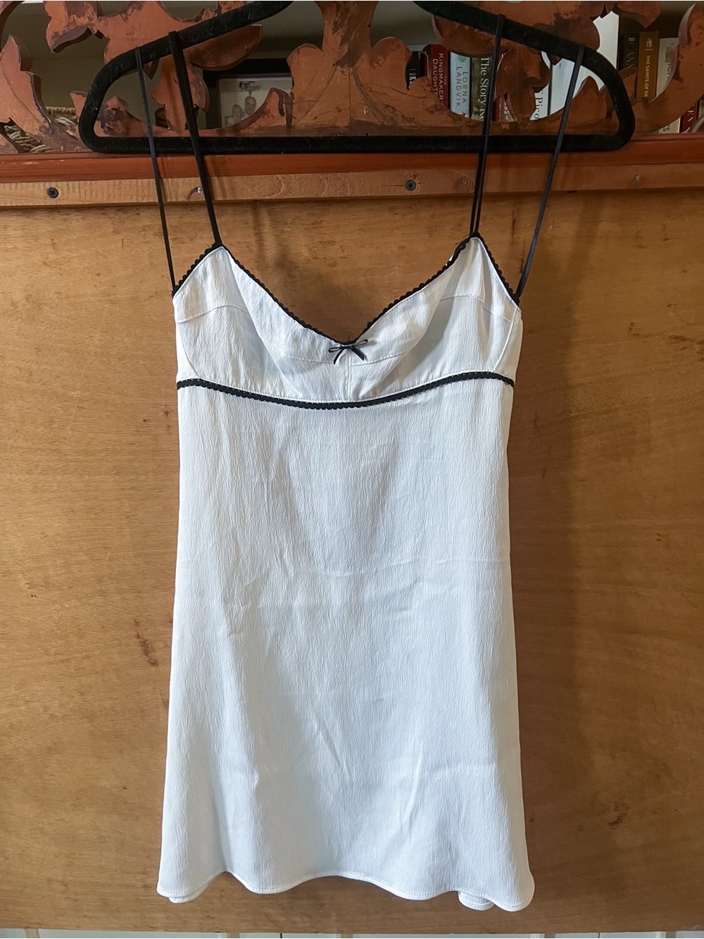 Zara White Slip Dress with Black Trim and Bow